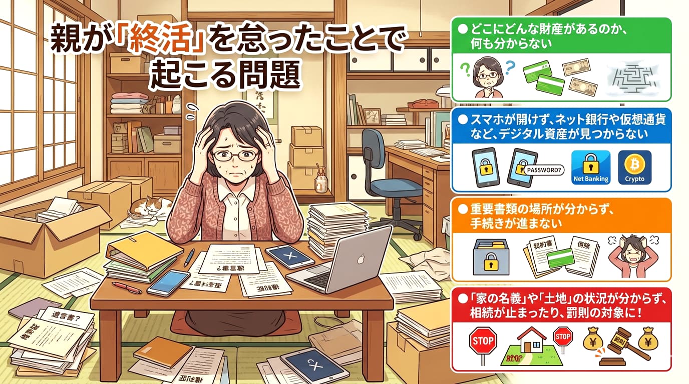 相続の書類の前で悩む女性